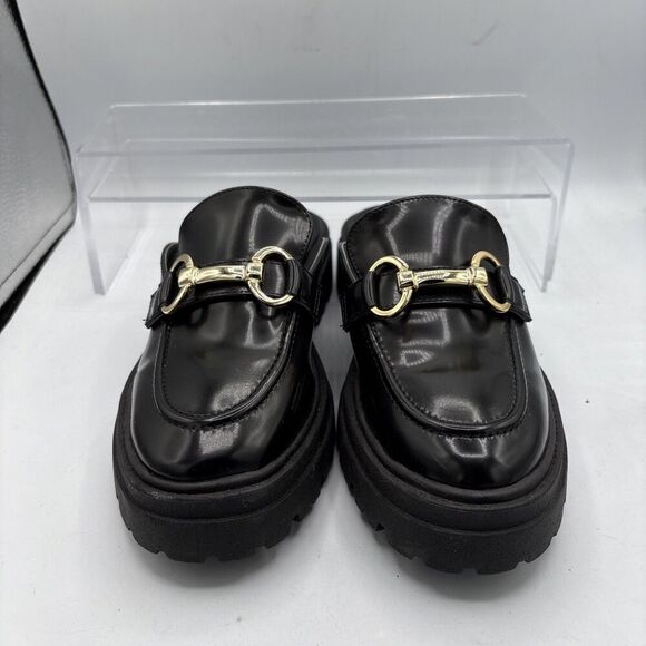 STEVE MADDEN Missk Black Patent Leather Mules Size 7.5 Chunky Loafer Y2k Retro - Picture 4 of 12